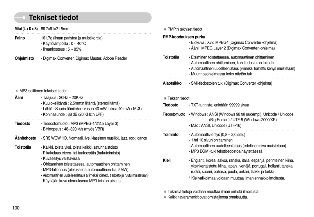 Samsung EC-I70ZZBBB/E2, EC-I70ZZSBC/E2, EC-I70ZZPBC/E2, EC-I70ZZBBC/E2, EC-I70ZZSBA/DE, EC-I70ZZGBC/E2, EC-I70ZZPBB/E2 manual 100 