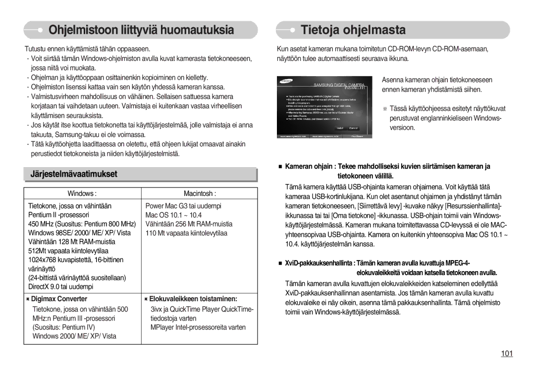 Samsung EC-I70ZZGBA/FI, EC-I70ZZSBC/E2, EC-I70ZZPBC/E2 manual Tietoja ohjelmasta, Ohjelmistoon liittyviä huomautuksia 