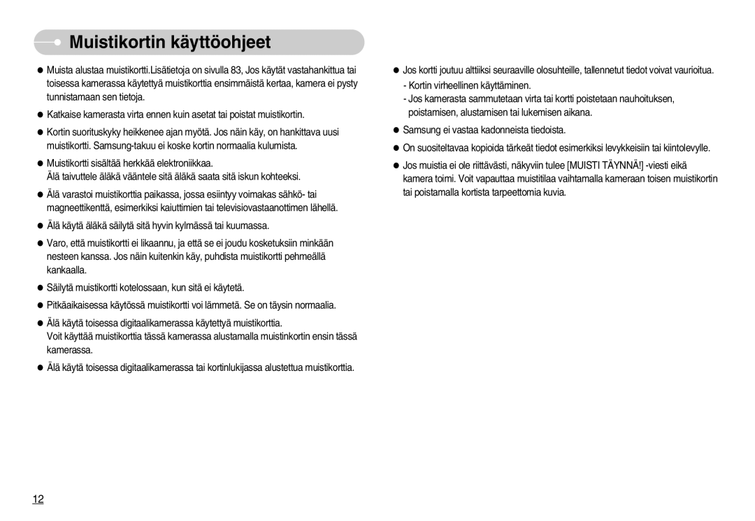 Samsung EC-I70ZZSBC/E2, EC-I70ZZPBC/E2, EC-I70ZZBBC/E2, EC-I70ZZSBA/DE, EC-I70ZZGBC/E2 manual Muistikortin käyttöohjeet 