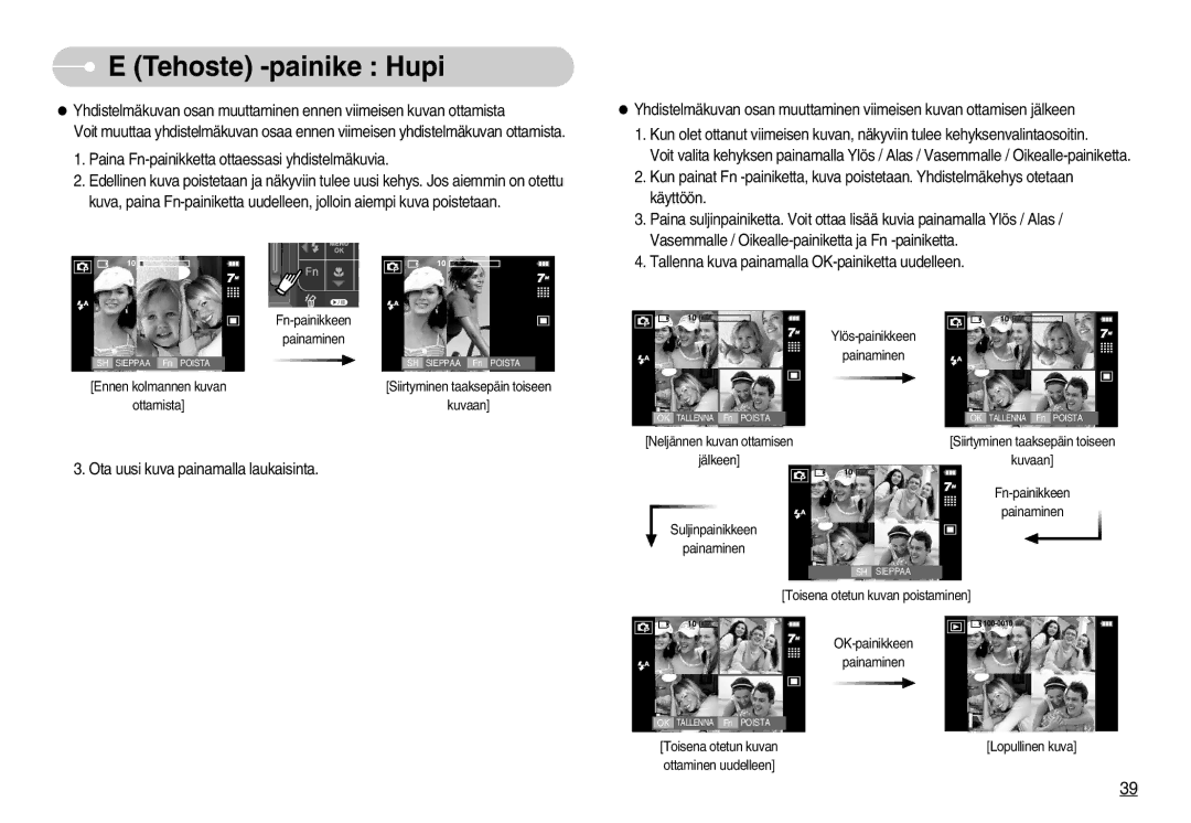 Samsung EC-I70ZZPBC/E2, EC-I70ZZSBC/E2, EC-I70ZZBBC/E2, EC-I70ZZSBA/DE, EC-I70ZZGBC/E2, EC-I70ZZPBB/E2 manual Fn-painikkeen 