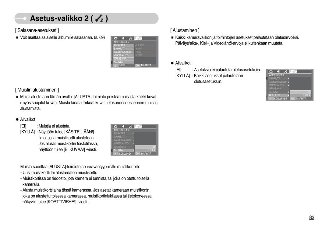 Samsung EC-I70ZZSBA/FI, EC-I70ZZSBC/E2, EC-I70ZZPBC/E2, EC-I70ZZBBC/E2, EC-I70ZZSBA/DE, EC-I70ZZGBC/E2 manual Salasana-asetukset 