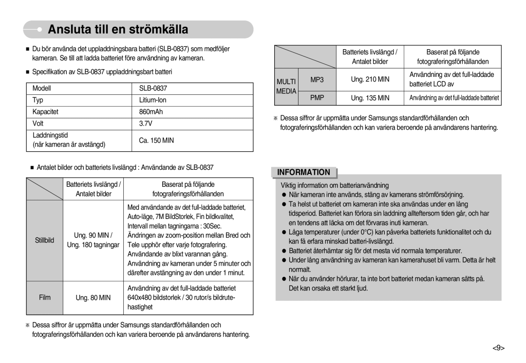 Samsung EC-I70ZZBBB/E2, EC-I70ZZSBC/E2, EC-I70ZZPBC/E2, EC-I70ZZBBC/E2 manual Ansluta till en strömkälla, Multi MP3, Media PMP 