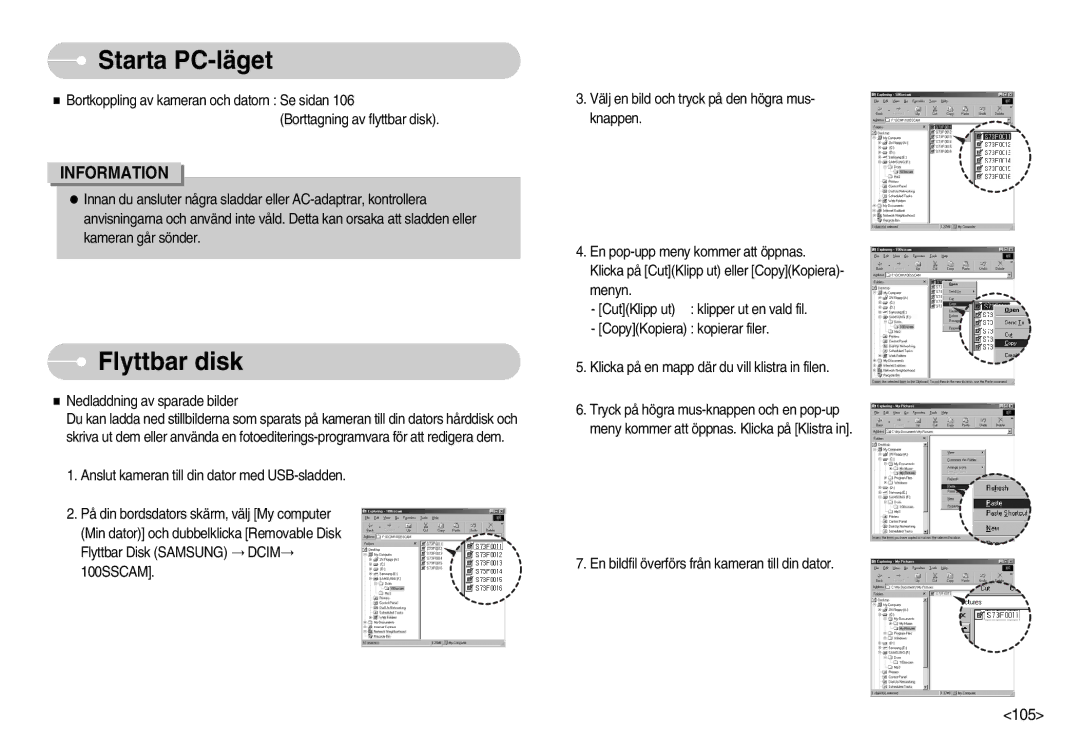 Samsung EC-I70ZZBBC/E2, EC-I70ZZSBC/E2, EC-I70ZZPBC/E2, EC-I70ZZSBA/DE, EC-I70ZZGBC/E2 manual Starta PC-läget, Flyttbar disk 