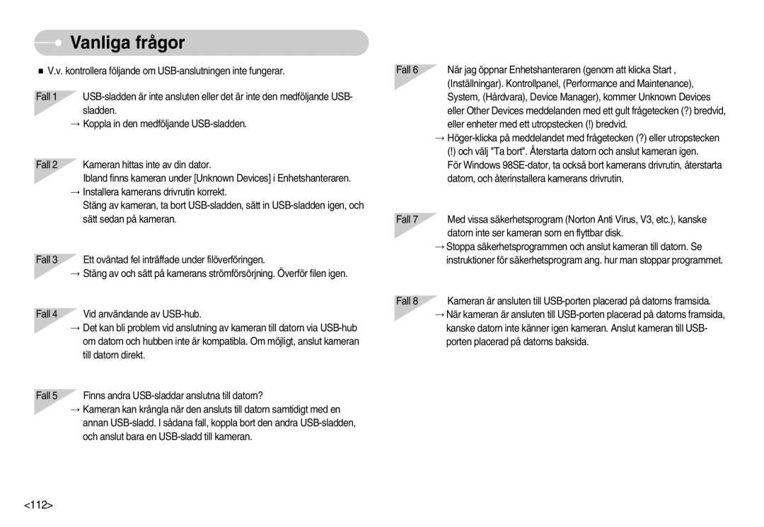 Samsung EC-I70ZZBBA/FI, EC-I70ZZSBC/E2, EC-I70ZZPBC/E2, EC-I70ZZBBC/E2, EC-I70ZZSBA/DE, EC-I70ZZGBC/E2 manual Vanliga frågor 