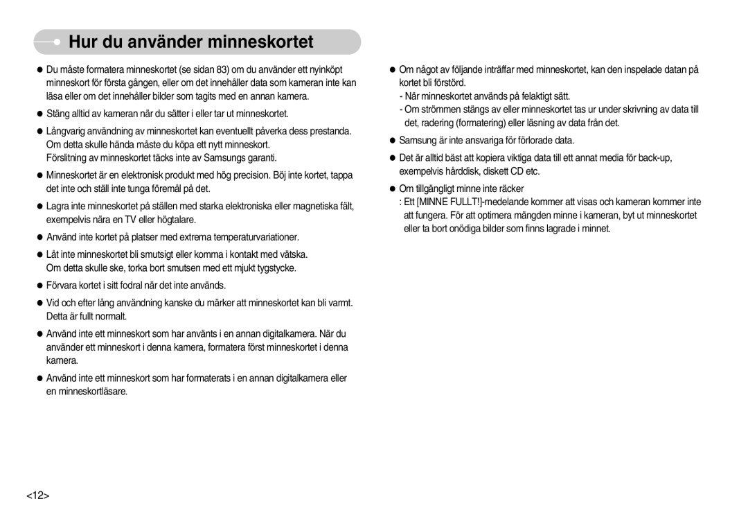 Samsung EC-I70ZZSBC/E2, EC-I70ZZPBC/E2, EC-I70ZZBBC/E2, EC-I70ZZSBA/DE, EC-I70ZZGBC/E2 manual Hur du använder minneskortet 