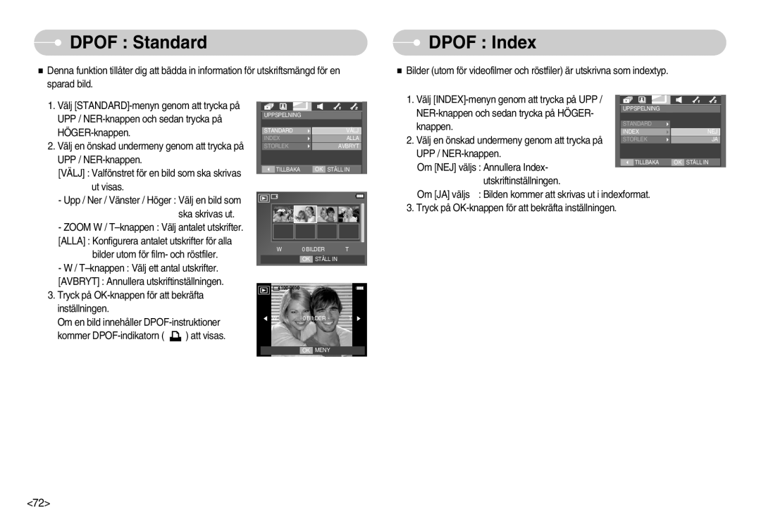 Samsung EC-I70ZZPBA/FI, EC-I70ZZSBC/E2, EC-I70ZZPBC/E2, EC-I70ZZBBC/E2, EC-I70ZZSBA/DE manual Dpof Standard, Dpof Index 