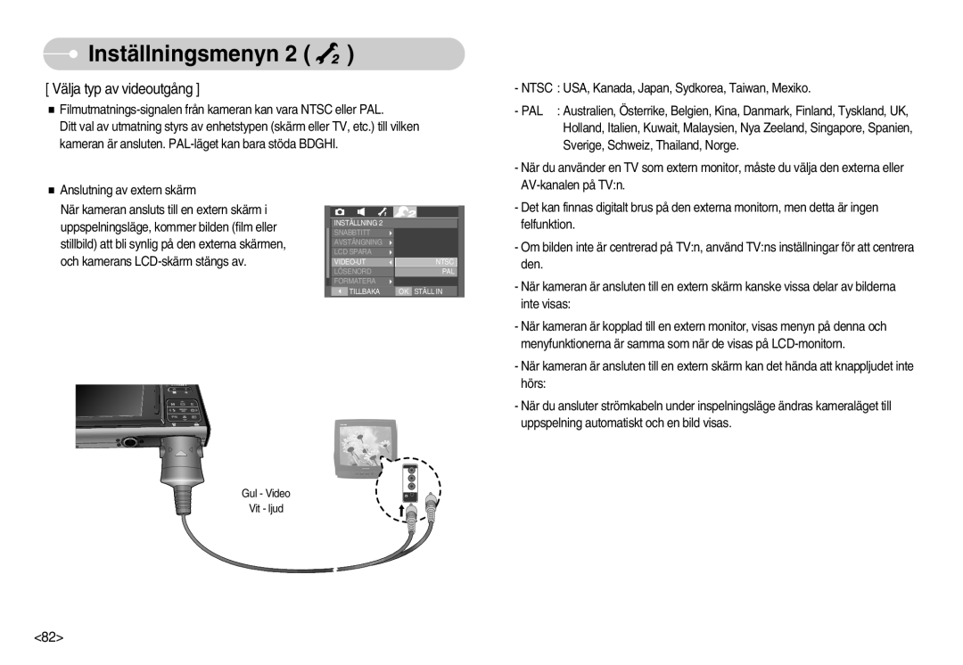 Samsung EC-I70ZZPBB/E2, EC-I70ZZSBC/E2, EC-I70ZZPBC/E2, EC-I70ZZBBC/E2, EC-I70ZZSBA/DE manual Välja typ av videoutgång 