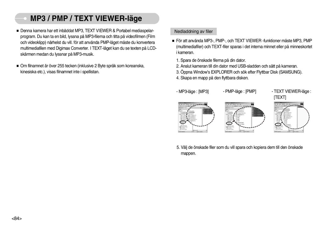 Samsung EC-I70ZZGBB/E2, EC-I70ZZSBC/E2, EC-I70ZZPBC/E2, EC-I70ZZBBC/E2 MP3 / PMP / Text VIEWER-läge, Nedladdning av filer 