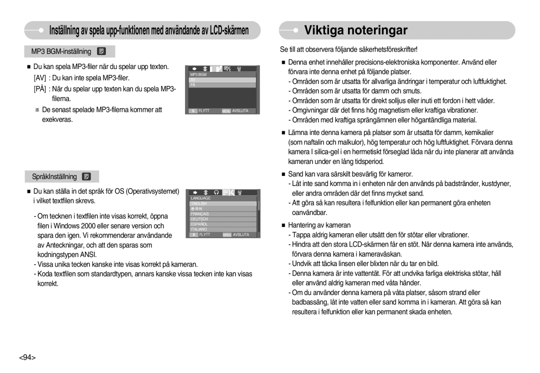 Samsung EC-I70ZZGBC/E2, EC-I70ZZSBC/E2, EC-I70ZZPBC/E2, EC-I70ZZBBC/E2, EC-I70ZZSBA/DE, EC-I70ZZPBB/E2 manual Viktiga noteringar 