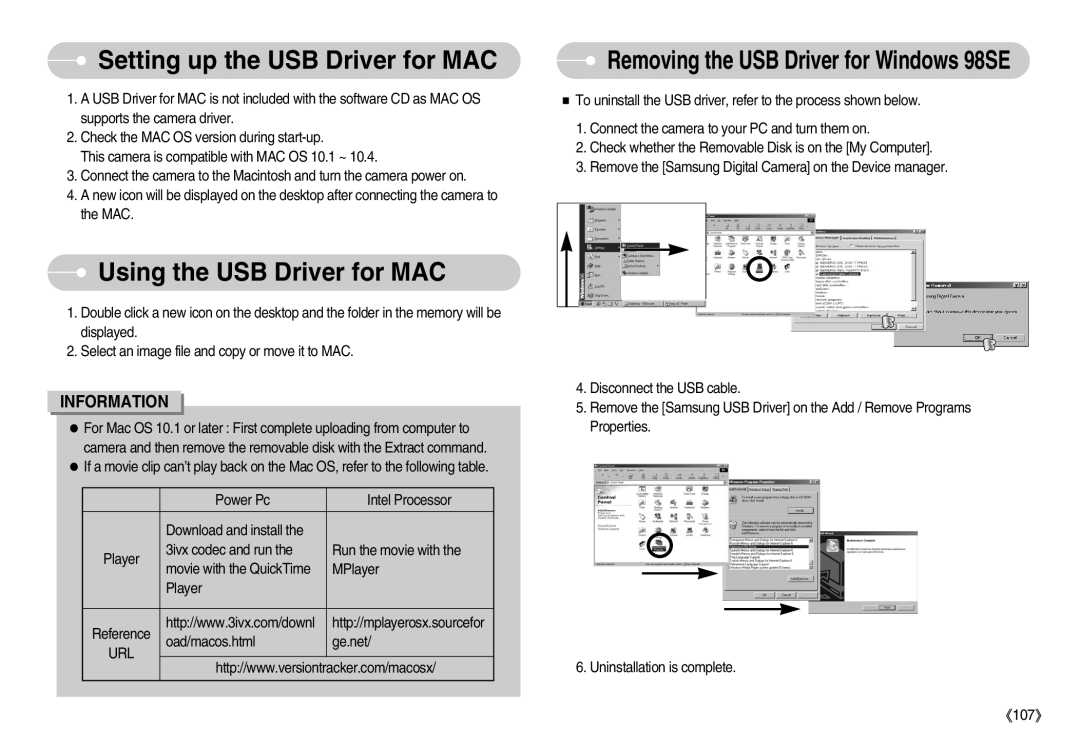 Samsung EC-I70ZZSBA/SE, EC-I70ZZSBC/E2, EC-I70ZZPBC/E2 manual Setting up the USB Driver for MAC, Using the USB Driver for MAC 