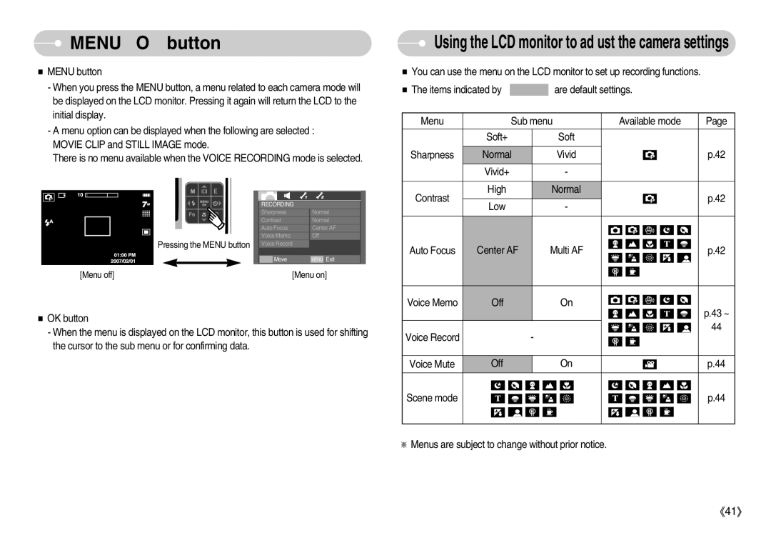 Samsung EC-I70ZZSBC/E1, EC-I70ZZSBC/E2, STC-I70S manual Menu / OK button, Using the LCD monitor to adjust the camera settings 