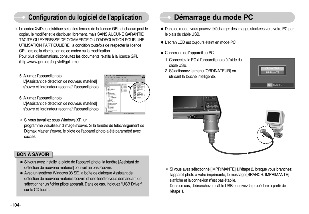 Samsung EC-I70ZZGBC/E2, EC-I70ZZSBC/E2, EC-I70ZZPBC/E2, EC-I70ZZPBA/E1, EC-I70ZZBBB/FR, EC-I70ZZBBA/FR Démarrage du mode PC 