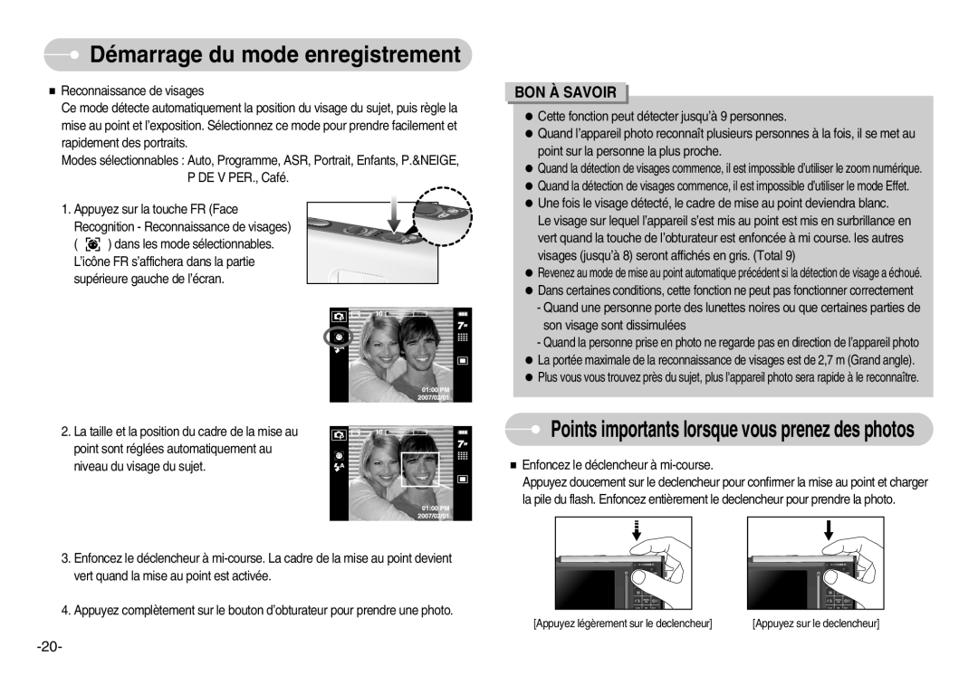 Samsung EC-I70ZZBBB/FR, EC-I70ZZSBC/E2, EC-I70ZZPBC/E2, EC-I70ZZPBA/E1 manual Points importants lorsque vous prenez des photos 