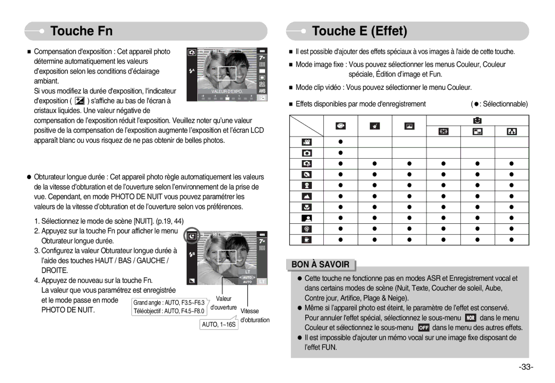 Samsung EC-I70ZZGBB/FR, EC-I70ZZSBC/E2, EC-I70ZZPBC/E2, EC-I70ZZPBA/E1, EC-I70ZZBBB/FR Touche E Effet, Droite, Photo DE Nuit 