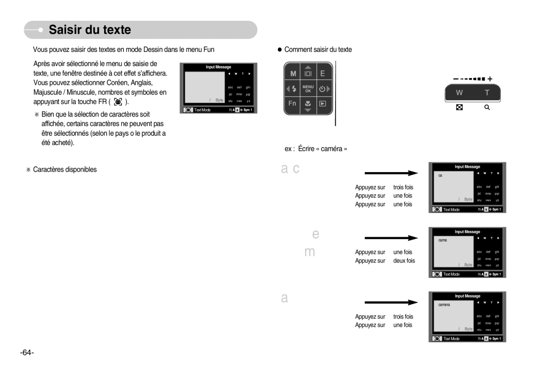 Samsung EC-I70ZZSBB/FR, EC-I70ZZSBC/E2, EC-I70ZZPBC/E2, EC-I70ZZPBA/E1, EC-I70ZZBBB/FR, EC-I70ZZBBA/FR Ab c, Saisir du texte 