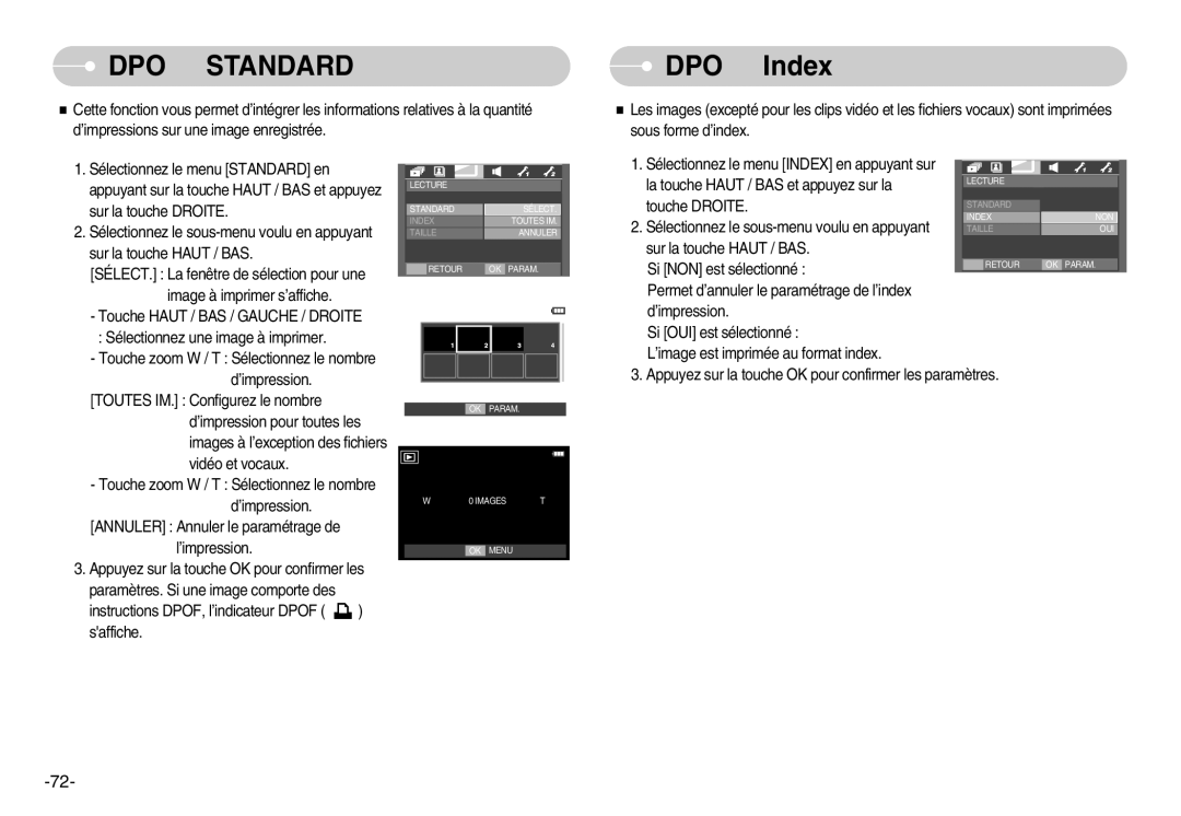 Samsung EC-I70ZZPBC/E2, EC-I70ZZSBC/E2, EC-I70ZZPBA/E1, EC-I70ZZBBB/FR, EC-I70ZZBBA/FR manual Dpof Standard, Dpof Index 