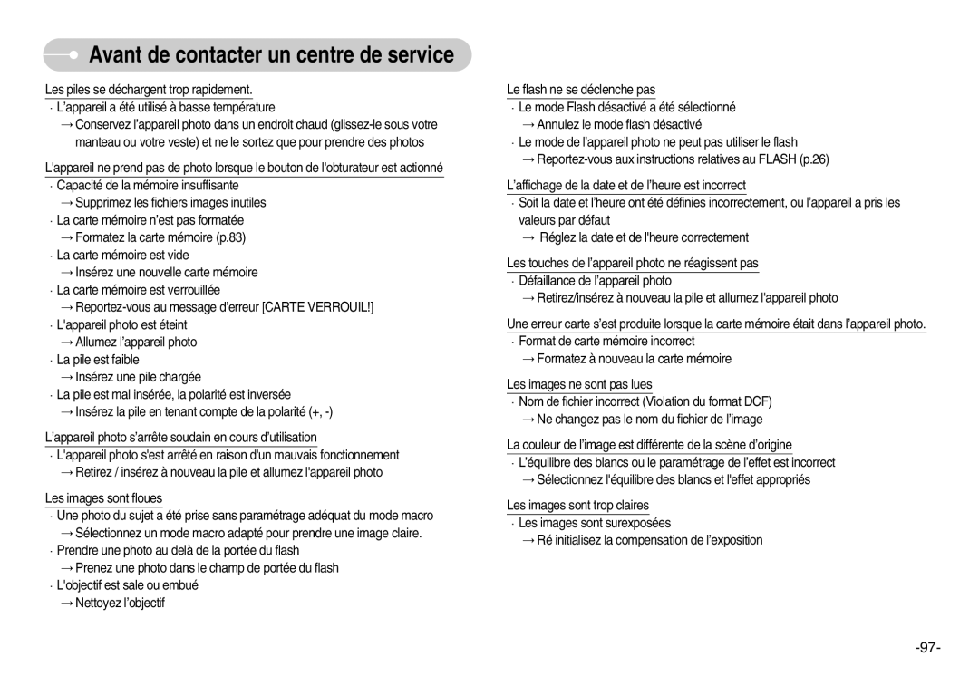 Samsung EC-I70ZZPBB/FR, EC-I70ZZSBC/E2, EC-I70ZZPBC/E2, EC-I70ZZPBA/E1 manual Avant de contacter un centre de service 