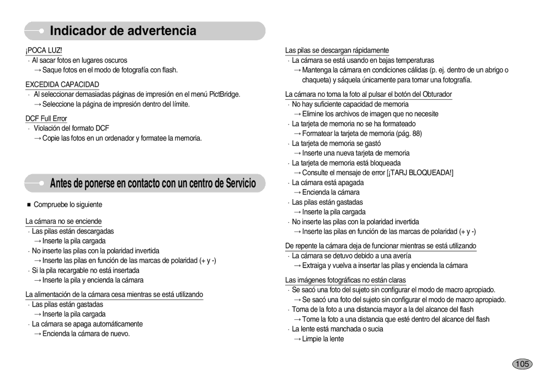 Samsung EC-I7ZZZSBB/DE, EC-I7ZZZBBA/DE, EC-I7ZZZBBC/E1, EC-I7ZZZSBE/SP, EC-I7ZZZSBB/PT 105, ¡Poca Luz, Excedida Capacidad 