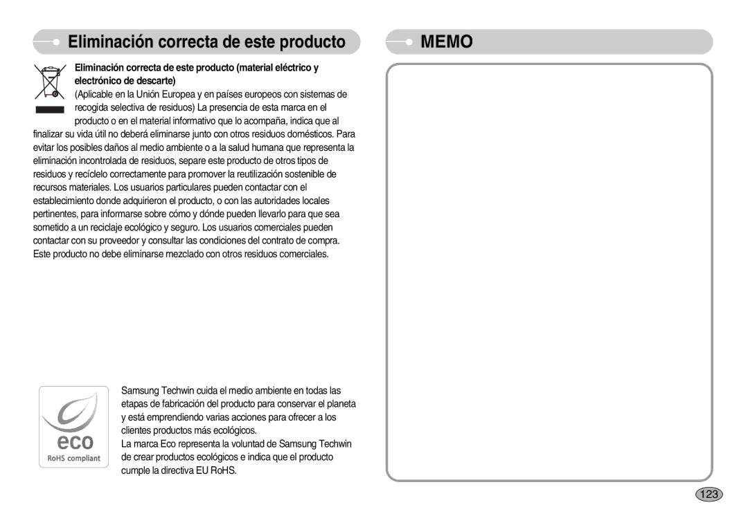 Samsung EC-I7ZZZSBB/PT, EC-I7ZZZBBA/DE, EC-I7ZZZSBB/DE, EC-I7ZZZBBC/E1, EC-I7ZZZSBE/SP, EC-I7ZZZBBE/SP manual Memo, 123 