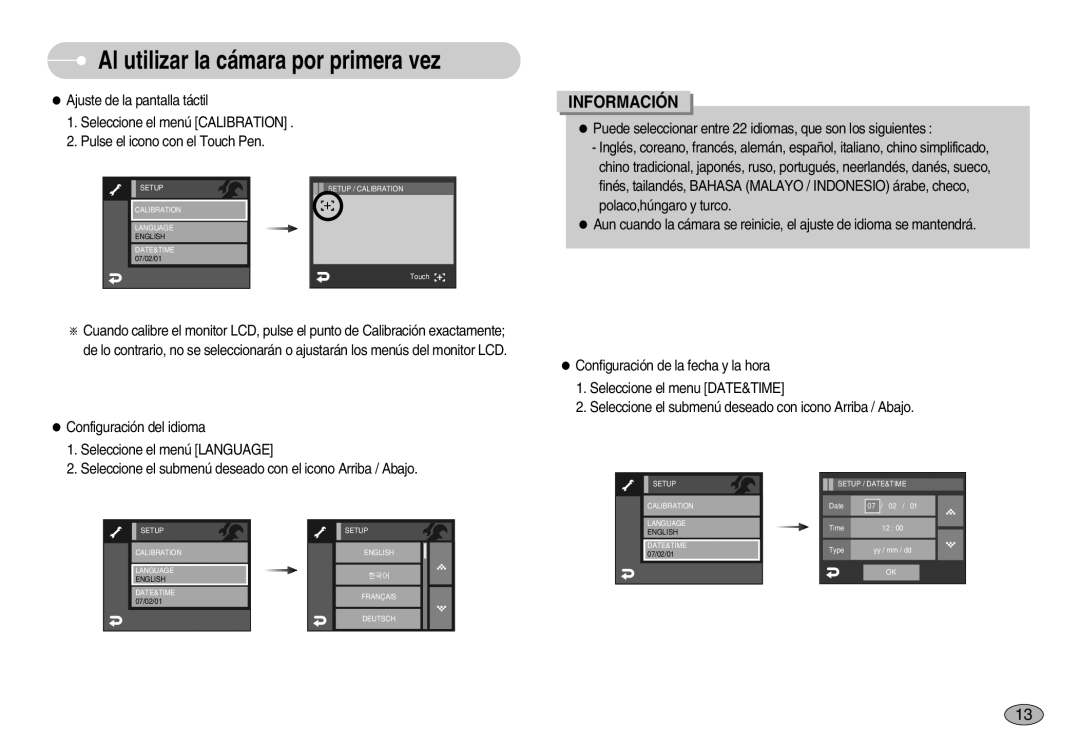 Samsung EC-I7ZZZBBB/GB, EC-I7ZZZBBA/DE, EC-I7ZZZSBB/DE, EC-I7ZZZBBC/E1, EC-I7ZZZSBE/SP Al utilizar la cámara por primera vez 