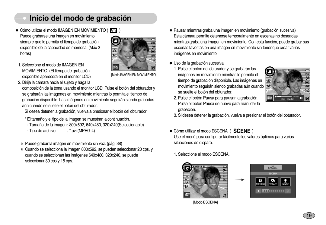 Samsung EC-I7ZZZBBE/SP, EC-I7ZZZBBA/DE, EC-I7ZZZSBB/DE, EC-I7ZZZBBC/E1, EC-I7ZZZSBE/SP, EC-I7ZZZSBB/PT manual Modo Escena 