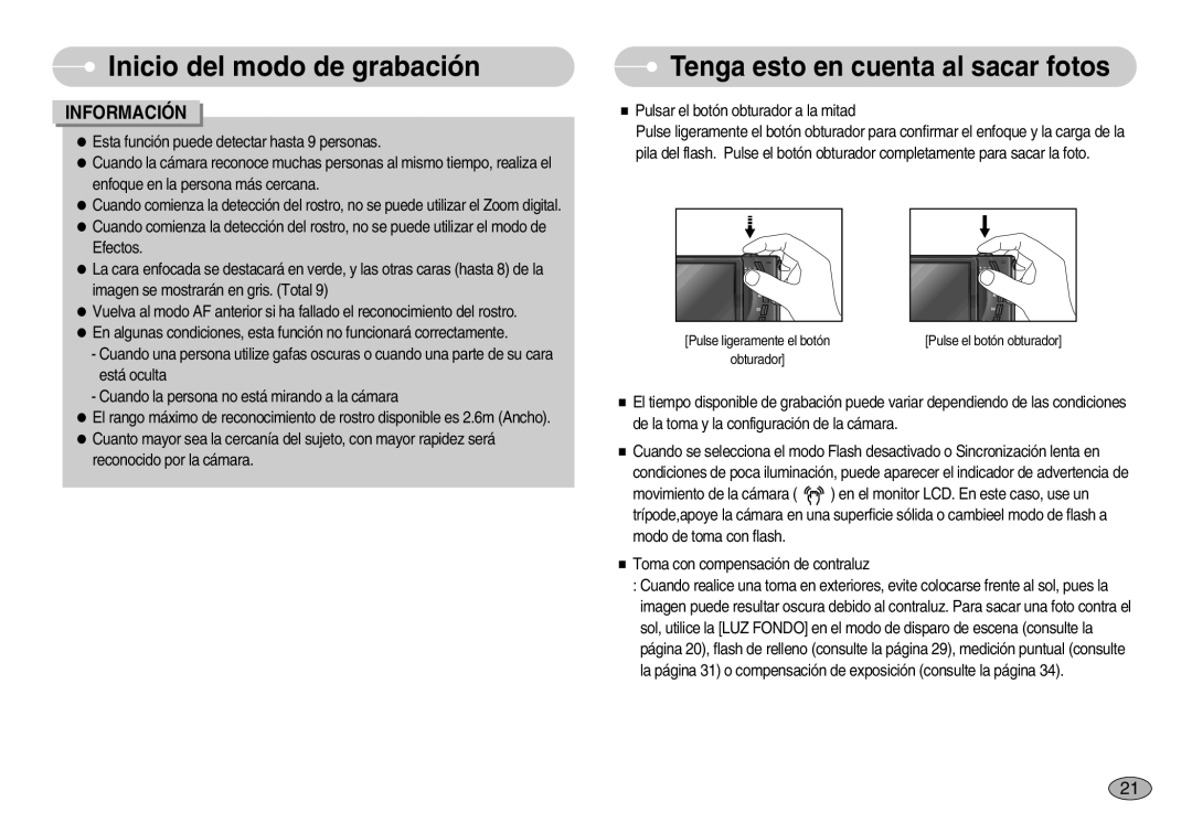 Samsung EC-I7ZZZBBB/PT, EC-I7ZZZBBA/DE Tenga esto en cuenta al sacar fotos, Cuando la persona no está mirando a la cámara 