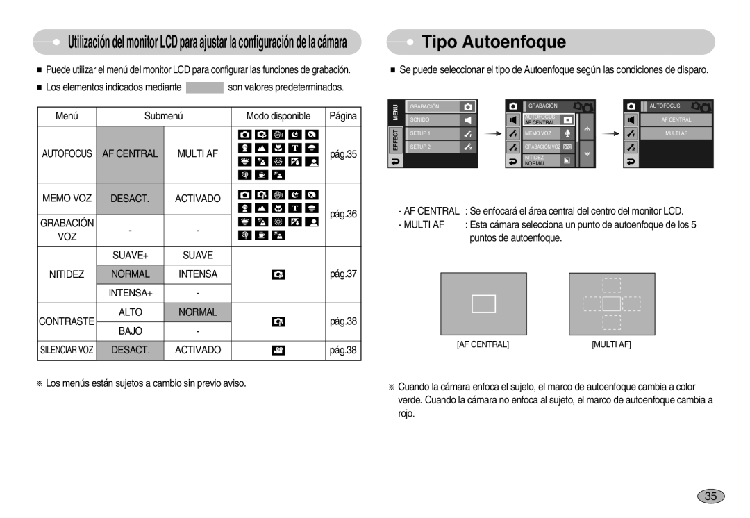 Samsung EC-I7ZZZBBD/AS, EC-I7ZZZBBA/DE, EC-I7ZZZSBB/DE, EC-I7ZZZBBC/E1, EC-I7ZZZSBE/SP, EC-I7ZZZSBB/PT manual Tipo Autoenfoque 