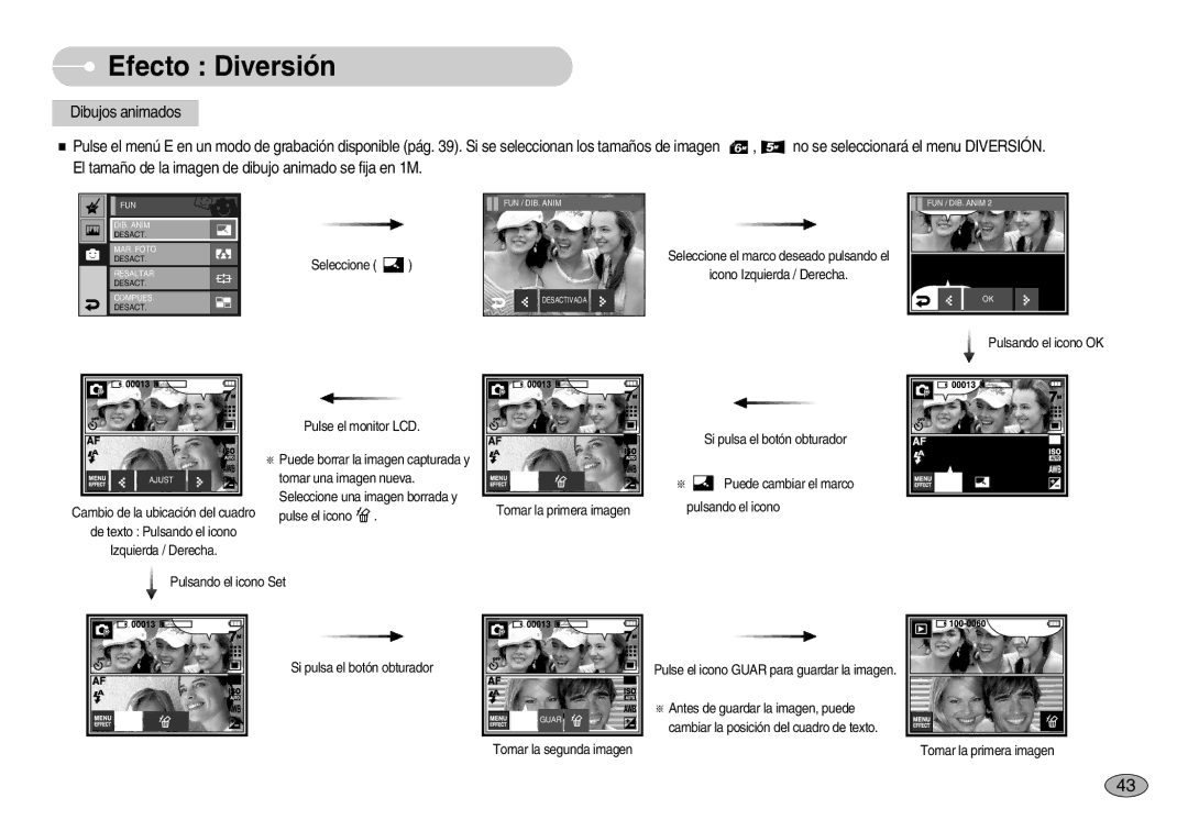 Samsung EC-I7ZZZBBB/GB, EC-I7ZZZBBA/DE, EC-I7ZZZSBB/DE manual Efecto Diversión, Seleccione Icono Izquierda / Derecha 