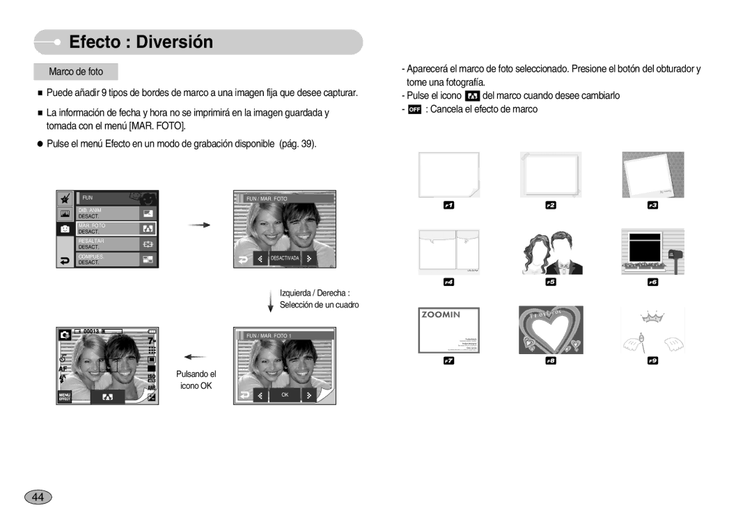 Samsung EC-I7ZZZBBA/DE, EC-I7ZZZSBB/DE, EC-I7ZZZBBC/E1, EC-I7ZZZSBE/SP manual Izquierda / Derecha Selección de un cuadro 