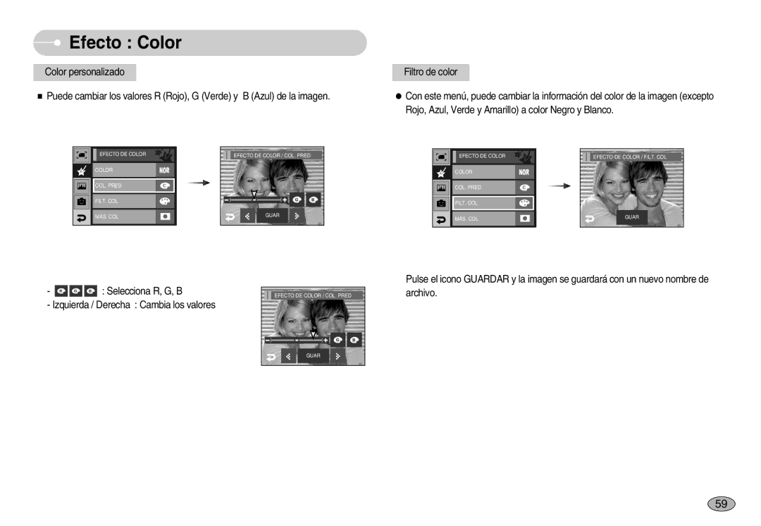 Samsung EC-I7ZZZBBA/DE, EC-I7ZZZSBB/DE, EC-I7ZZZBBC/E1, EC-I7ZZZSBE/SP, EC-I7ZZZSBB/PT, EC-I7ZZZBBE/SP manual Selecciona R, G, B 