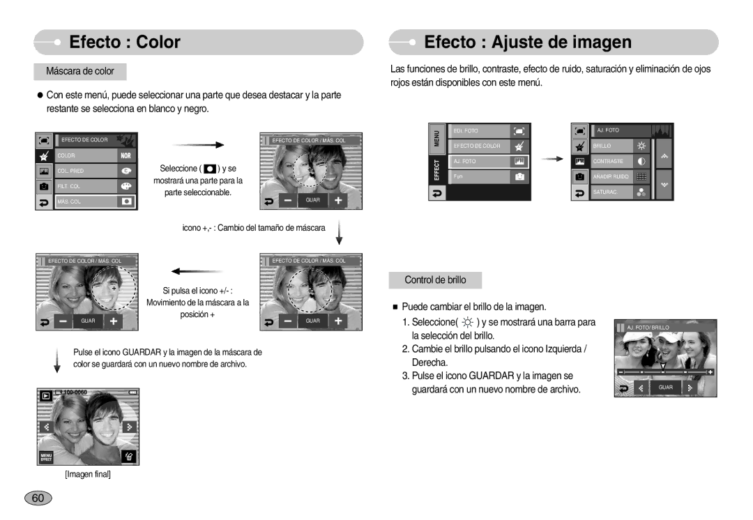 Samsung EC-I7ZZZSBB/DE, EC-I7ZZZBBA/DE, EC-I7ZZZBBC/E1 manual Efecto Ajuste de imagen, Icono +,- Cambio del tamaño de máscara 