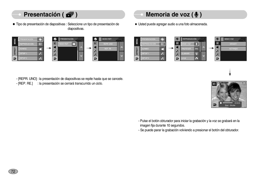 Samsung EC-I7ZZZBBD/SP, EC-I7ZZZBBA/DE, EC-I7ZZZSBB/DE, EC-I7ZZZBBC/E1, EC-I7ZZZSBE/SP manual Presentación Memoria de voz 