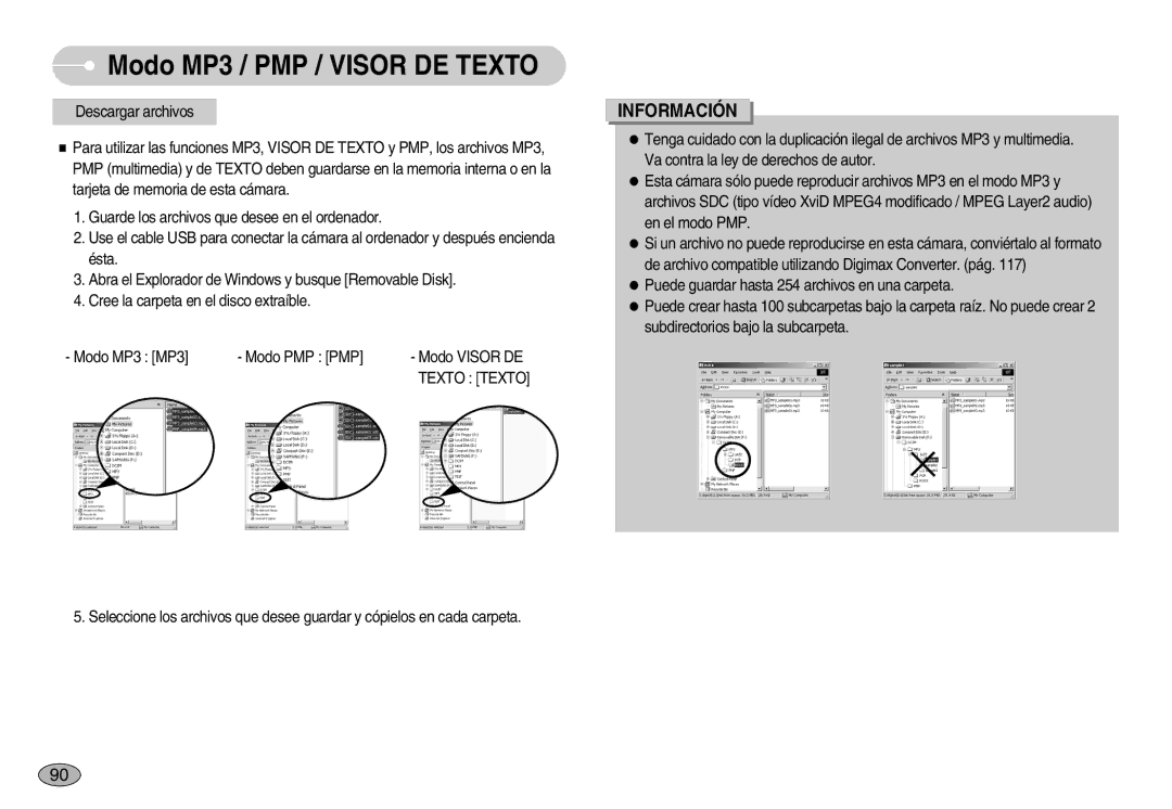 Samsung EC-I7ZZZSBB/DE, EC-I7ZZZBBA/DE, EC-I7ZZZBBC/E1, EC-I7ZZZSBE/SP manual Modo MP3 / PMP / Visor DE Texto, Texto Texto 