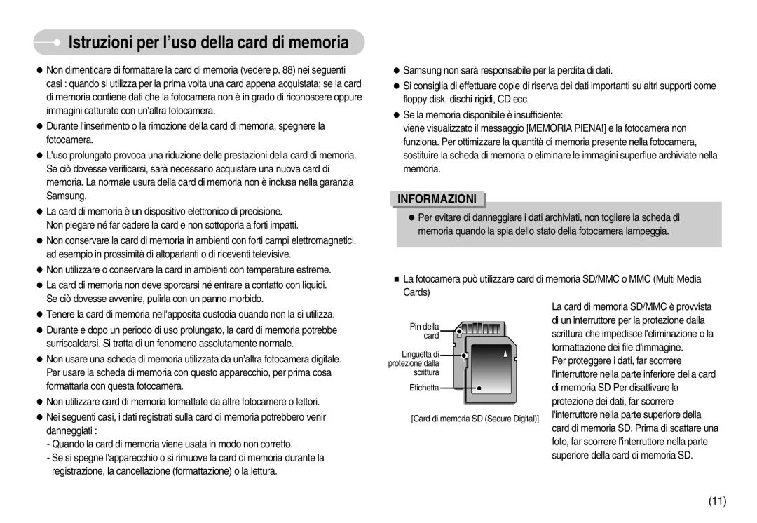 Samsung EC-I7ZZZSBB/DE, EC-I7ZZZBBA/DE, EC-I7ZZZSBB/E1, EC-I7ZZZBBA/IT, STW-I7S Istruzioni per l’uso della card di memoria 