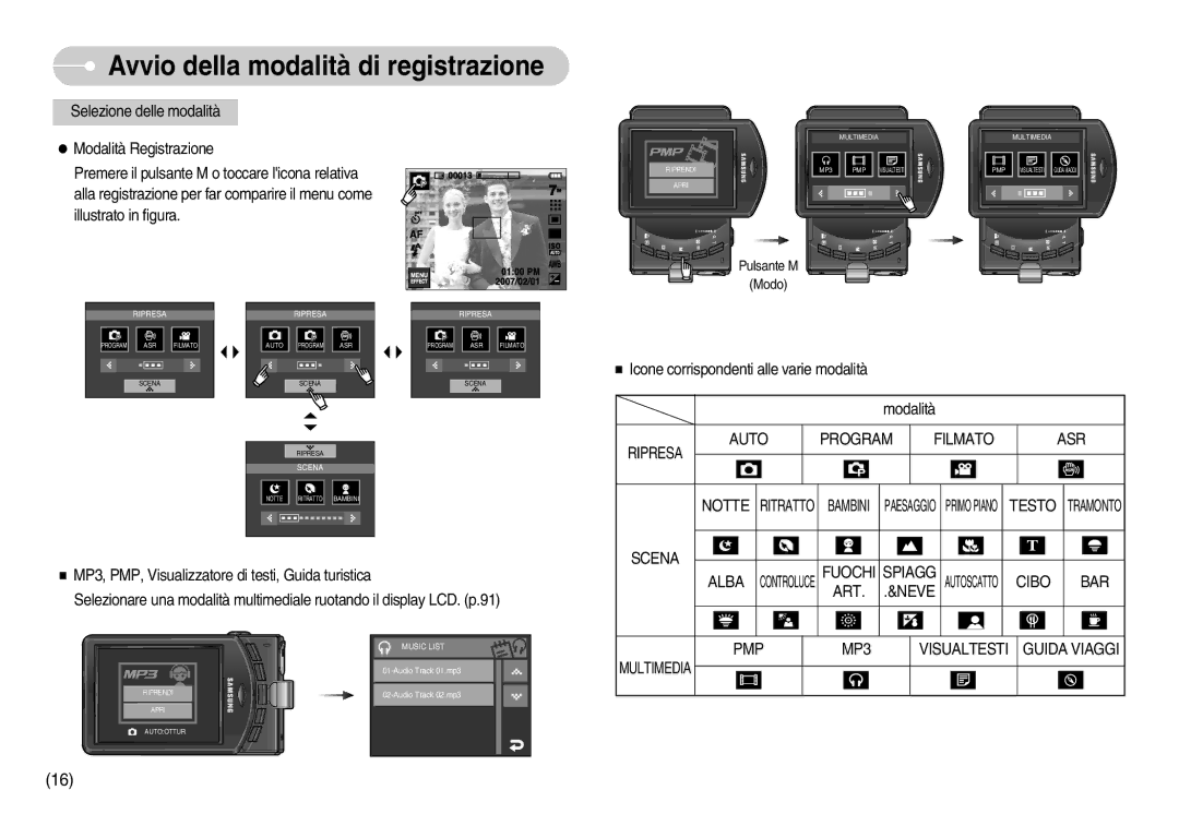 Samsung EC-I7ZZZSBA/IT, EC-I7ZZZBBA/DE, EC-I7ZZZSBB/E1, EC-I7ZZZSBB/DE Auto Program Filmato ASR, Testo, Scena, Fuochi Spiagg 