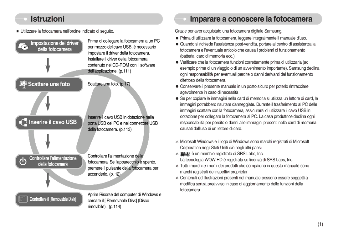 Samsung EC-I7ZZZSBB/DE, EC-I7ZZZBBA/DE, EC-I7ZZZSBB/E1, EC-I7ZZZBBA/IT manual Istruzioni, Imparare a conoscere la fotocamera 