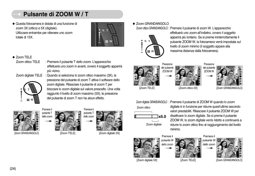 Samsung EC-I7ZZZBBC/E1, EC-I7ZZZBBA/DE, EC-I7ZZZSBB/E1, EC-I7ZZZSBB/DE, EC-I7ZZZBBA/IT, EC-I7ZZZSBB/IT Pulsante di Zoom W / T 