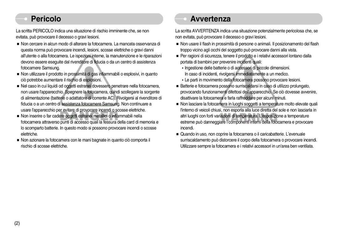 Samsung EC-I7ZZZBBA/IT, EC-I7ZZZBBA/DE, EC-I7ZZZSBB/E1, EC-I7ZZZSBB/DE, EC-I7ZZZSBB/IT, EC-I7ZZZBBC/E1 Pericolo, Avvertenza 