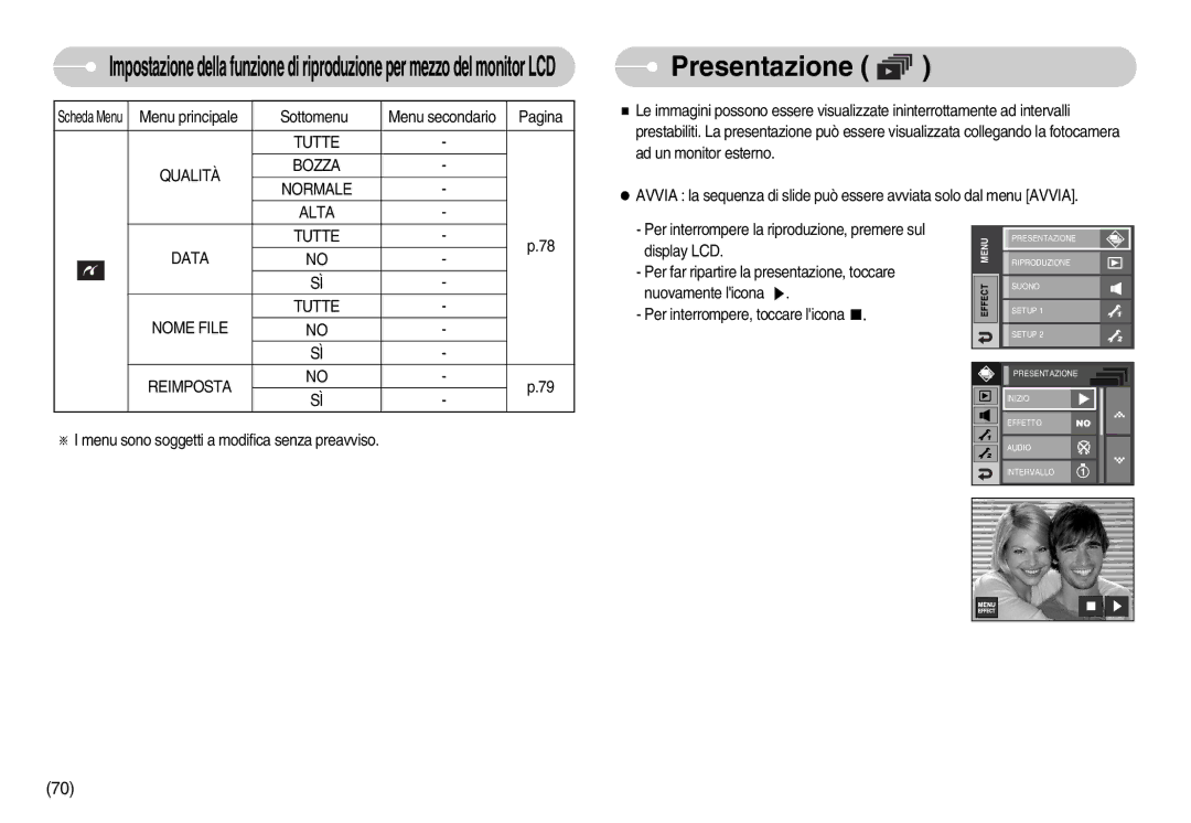 Samsung EC-I7ZZZSBB/E1, EC-I7ZZZBBA/DE Presentazione, Tutte Qualità Bozza Normale Alta, Tutte Data Nome File, Reimposta 