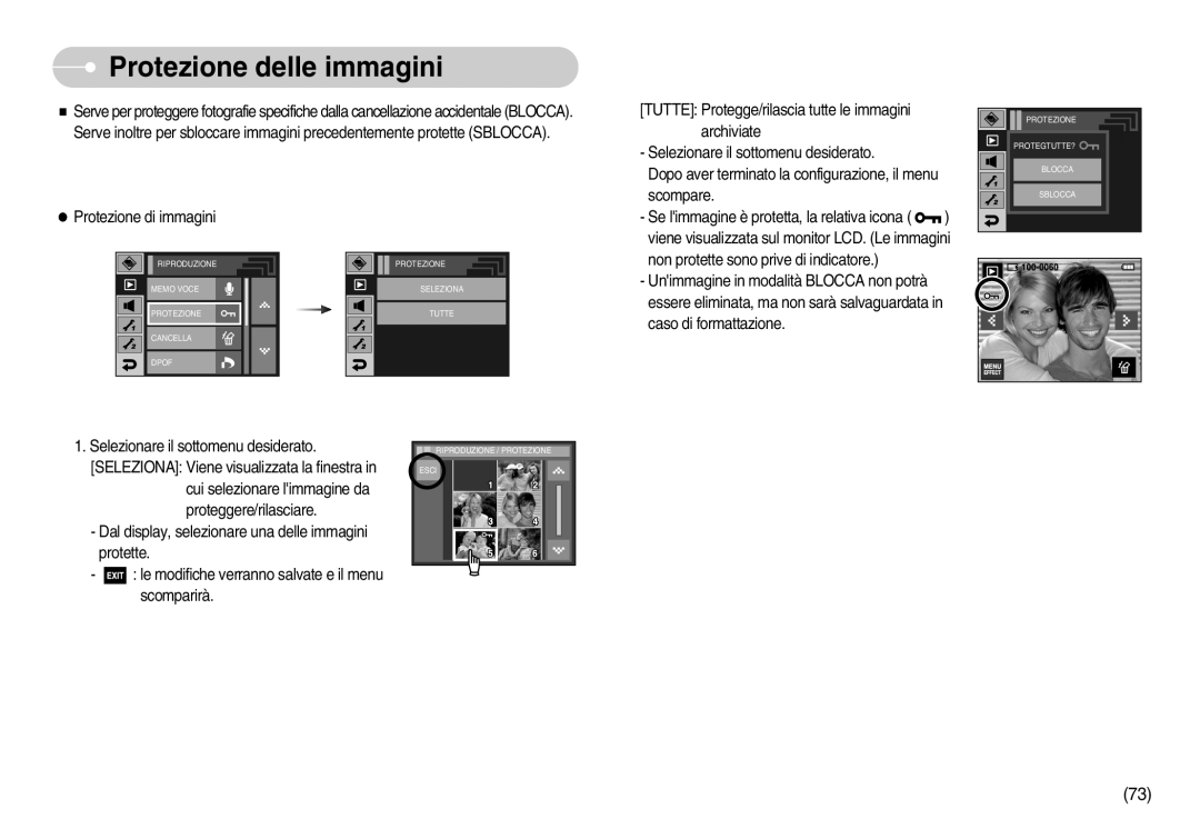 Samsung EC-I7ZZZSBB/IT, EC-I7ZZZBBA/DE, EC-I7ZZZSBB/E1, EC-I7ZZZSBB/DE, EC-I7ZZZBBA/IT, STW-I7S manual Protezione delle immagini 