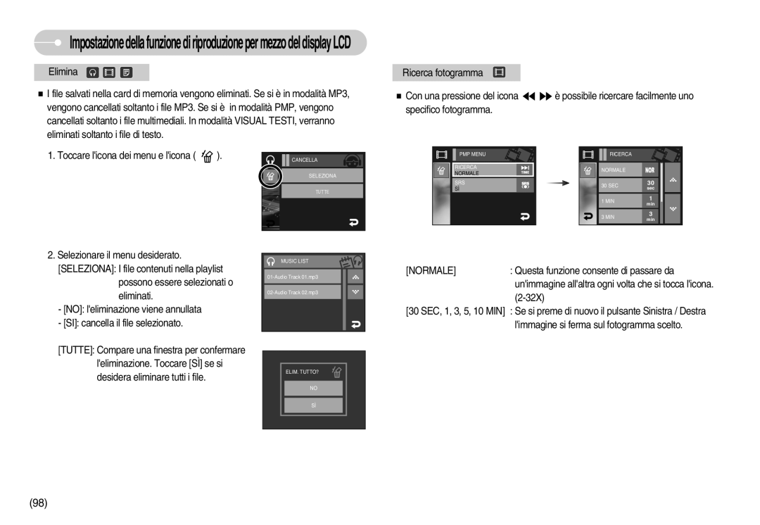 Samsung EC-I7ZZZBBB/IT, EC-I7ZZZBBA/DE, EC-I7ZZZSBB/E1, EC-I7ZZZSBB/DE, EC-I7ZZZBBA/IT manual Toccare licona dei menu e licona 