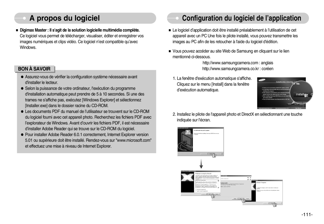 Samsung EC-I7ZZZBBC/E2, EC-I7ZZZBBA/E1, EC-I7ZZZBBA/FR, EC-I7ZZZSBC/E2 manual Configuration du logiciel de l’application, 111 