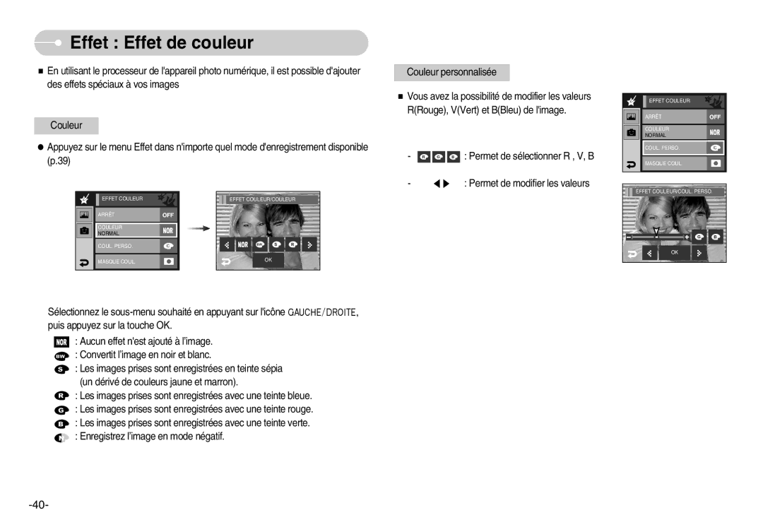 Samsung EC-I7ZZZSBB/DE, EC-I7ZZZBBA/E1, EC-I7ZZZBBA/FR, EC-I7ZZZBBC/E2, EC-I7ZZZSBC/E2, EC-I7ZZZSBA/FR Effet Effet de couleur 