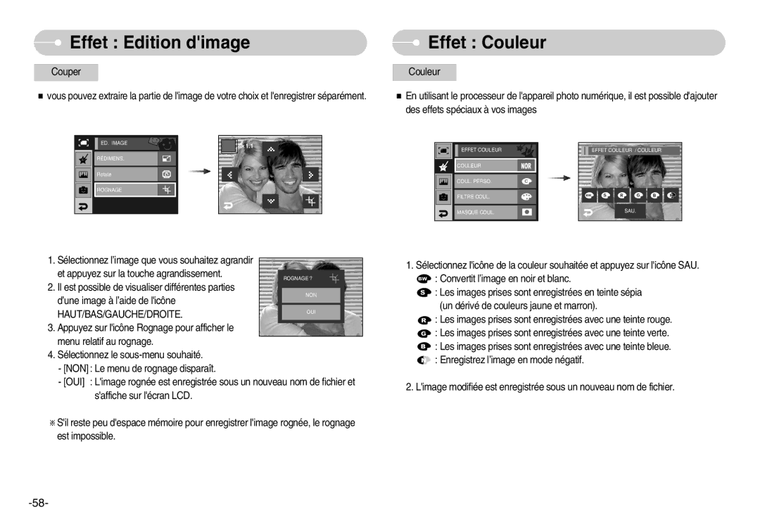 Samsung EC-I7ZZZSBA/FR, EC-I7ZZZBBA/E1, EC-I7ZZZBBA/FR, EC-I7ZZZBBC/E2, EC-I7ZZZSBC/E2 Effet Couleur, Haut/Bas/Gauche/Droite 