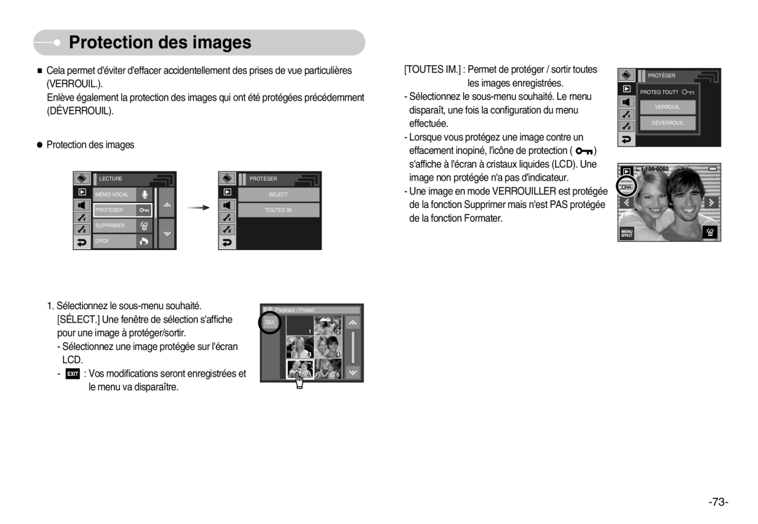 Samsung EC-I7ZZZSBB/DE, EC-I7ZZZBBA/E1, EC-I7ZZZBBA/FR, EC-I7ZZZBBC/E2, EC-I7ZZZSBC/E2, EC-I7ZZZSBA/FR Protection des images 