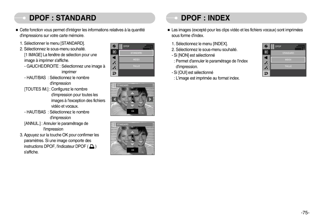 Samsung EC-I7ZZZSBC/FR, EC-I7ZZZBBA/E1, EC-I7ZZZBBA/FR, EC-I7ZZZBBC/E2, EC-I7ZZZSBC/E2, EC-I7ZZZSBA/FR manual Dpof Standard 