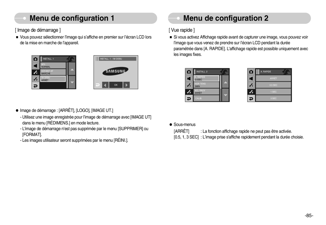 Samsung EC-I7ZZZSBB/FR, EC-I7ZZZBBA/E1, EC-I7ZZZBBA/FR, EC-I7ZZZBBC/E2, EC-I7ZZZSBC/E2 manual Image de démarrage Vue rapide 