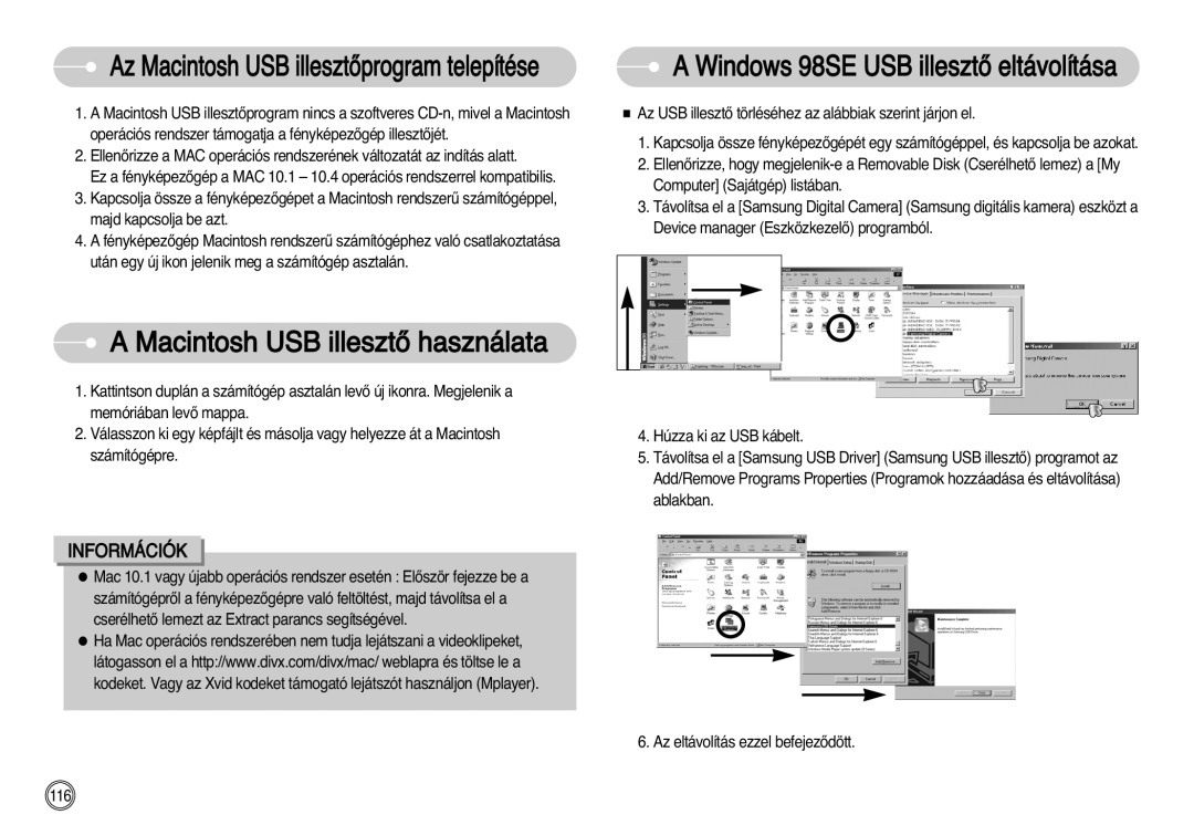 Samsung EC-I7ZZZSBA/FI, EC-I7ZZZBBA/FR manual Macintosh USB illesztŒ használata, Az Macintosh USB illesztŒprogram telepítése 