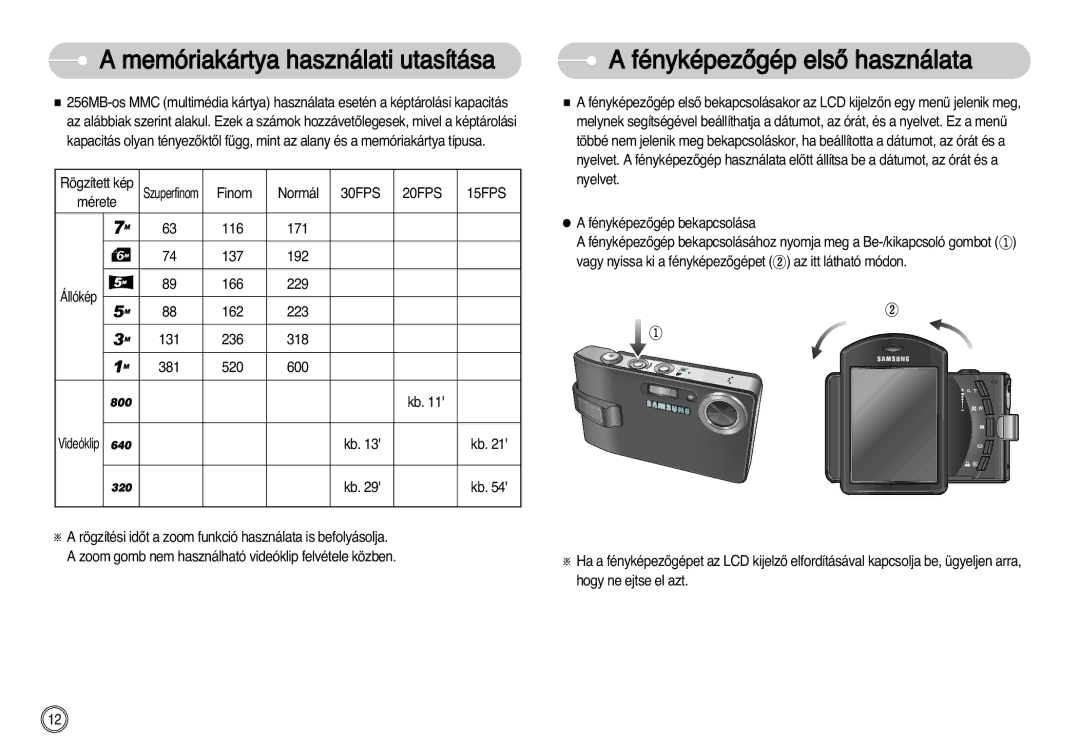 Samsung EC-I7ZZZSBB/DE, EC-I7ZZZBBA/FR, EC-I7ZZZBBA/DE, EC-I7ZZZSBB/FR manual FényképezŒgép elsŒ használata, 30FPS 20FPS 15FPS 