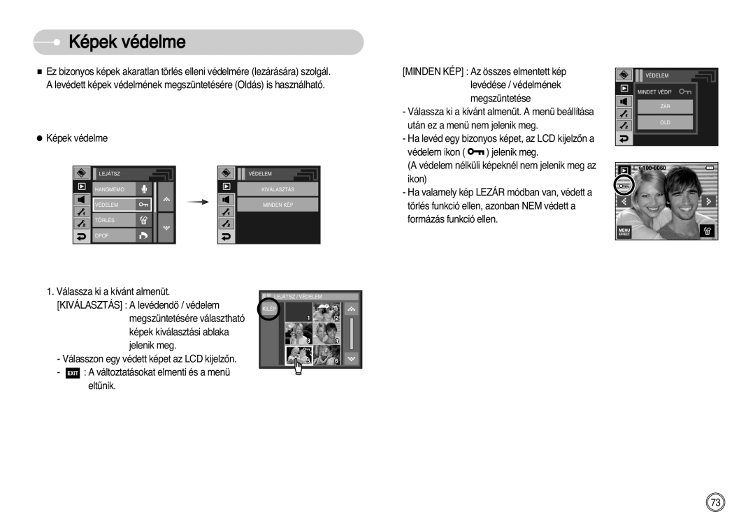 Samsung EC-I7ZZZBBA/FI, EC-I7ZZZBBA/FR, EC-I7ZZZBBA/DE, EC-I7ZZZSBB/DE, EC-I7ZZZSBB/FR, EC-I7ZZZBBA/NL manual Képek védelme 